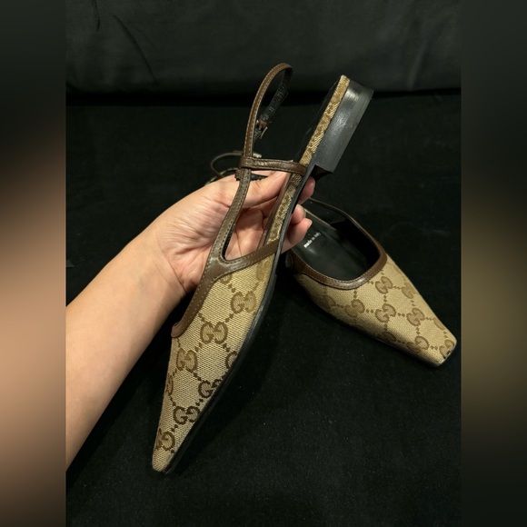 GUCCI GG leather-trimmed slingback flats size 37 - Picture 9 of 11